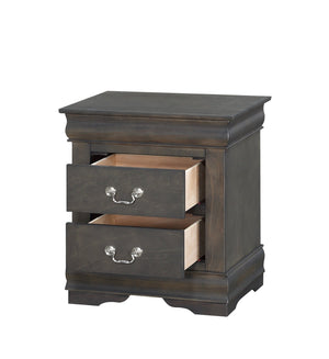 English Elm Dark Grey Romantic 2-Drawer Nightstand with Luxurious Pulls, Solid Pine Build, Classic Moldings B062P209407