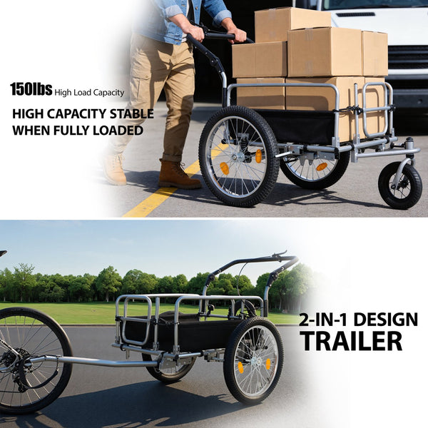 English Elm 3-in-1 Convertible Bike Cargo Trailer with Steel Frame Fat Tires and 150lb Capacity W2932P417635