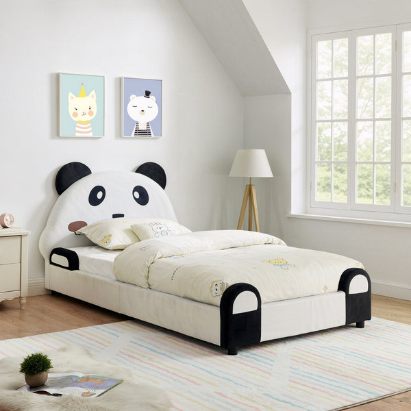 English Elm Twin Panda Shaped Velvet Kids Bed Solid Wood Frame with Padded Safety Bumpers W1413P384935