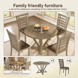 English Elm Modern Farmhouse Round Rubberwood Dining Table Seats Four Wire Brushed Rustic Finish W2537P369840