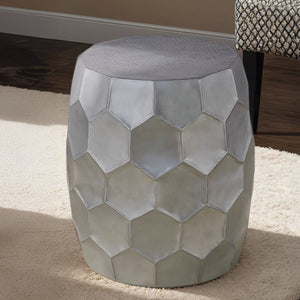 English Elm Modern Round Hand-Hammered Aluminum Coffee & End Table Set — Hexagonal Patterned Artisanal Design Silver B009S01530