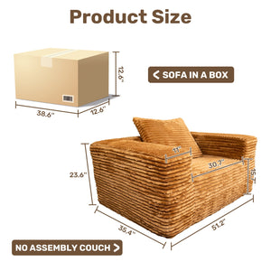 English Elm Bean Bean Bag Loveseat Sofa Couch Boneless Cloud Comfort with Tufted Corduroy, Durable Foam Support Yellow Brown W3795P358120