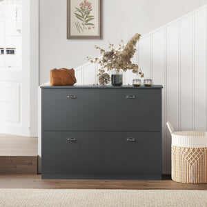English Elm Shoe Cabinet Slim Flip-Top Rack with 4 Adjustable Drawers, Anti-Tip Entryway Organizer, Compact Gray W2386P308737