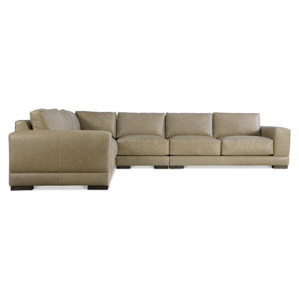 Bernhardt Bernhardt Lars Leather Sectional With Plush Deep Cushions, Wide Track Arms And Textured Wood Block Feet For Modern Living Space Comfort Tan K2094