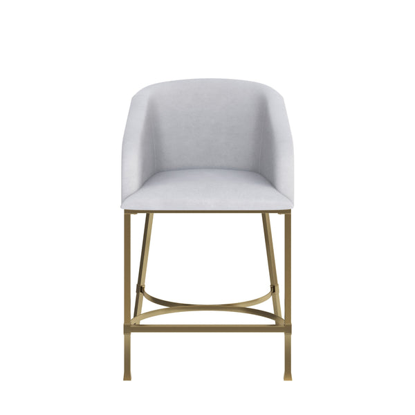 English Elm 26" Glam Counter Stool White Faux Leather Barrel Back Gold Steel Frame Kitchen White Pu B2751P436480