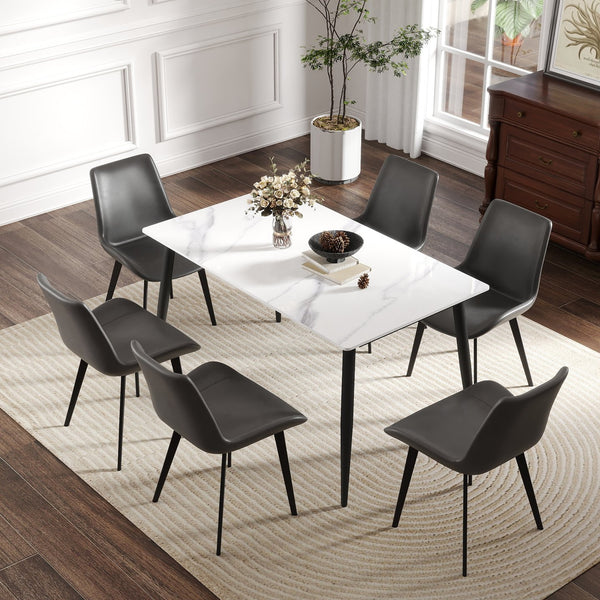English Elm 55.12" Modern Rectangular Dining Table With White Artificial Stone Top & Black Metal Legs For 6 W1535S00491
