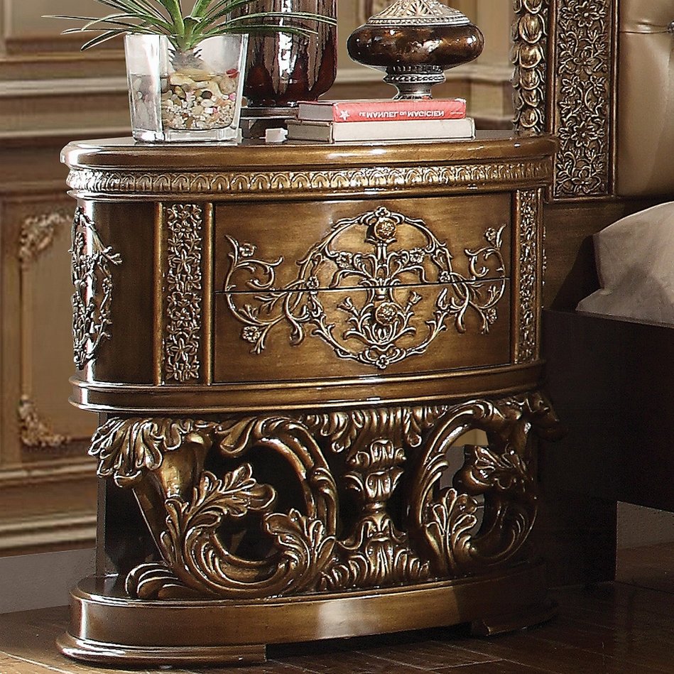 English Elm Brown Brown and Gold 2-Drawer Nightstand Felt-Lined Drawers Smooth Metal Glide Elegant Storage Solution B062P215401