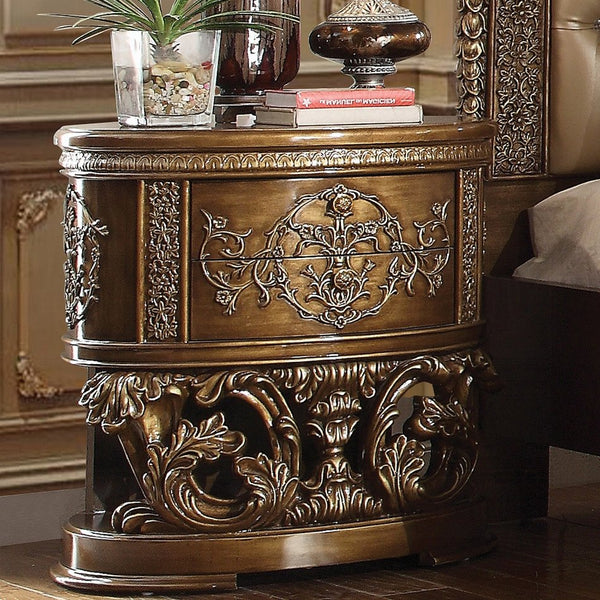 English Elm Brown Brown and Gold 2-Drawer Nightstand Felt-Lined Drawers Smooth Metal Glide Elegant Storage Solution B062P215401
