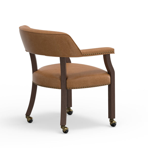 English Elm Gorman Walnut Game Dining Table Set with Faux Leather Nailhead Chairs for 4 B050S00040
