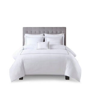 JLA Home Madison Park Signature - 100% Cotton sateen 500TC Embroidered Comforter Set — Hotel-Quality, Removable Duvet, OEKO‑TEX Safe White/Grey MPS10-507