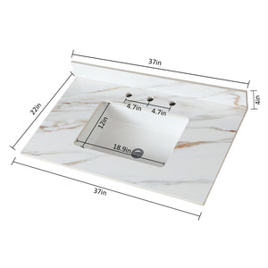 English Elm 37 Inch Marble Vanity Top - Elegant Carrara White Finish With Undermount Sink & 4" Backsplash Design W2699P192442
