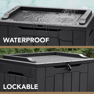 English Elm 30 Gallon Resin Outdoor Storage Deck Box with Lockable Lid and Seating for Patio Black W2181P484989