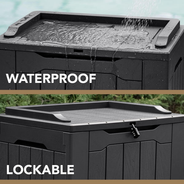 English Elm 30 Gallon Resin Outdoor Storage Deck Box with Lockable Lid and Seating for Patio Black W2181P484989