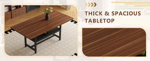 English Elm Table and Chair Set 71 Inch Walnut Grain Dining with 8 Tech Fabric Seats W1151S04283