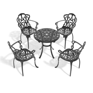English Elm 5-Piece Cast Aluminum Patio Furniture Set With Black Frame & Off-White Cushions For Outdoor Comfort W1710S00418