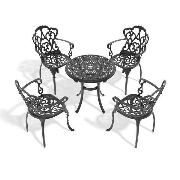 English Elm 5-Piece Cast Aluminum Patio Furniture Set With Black Frame & Off-White Cushions For Outdoor Comfort W1710S00418