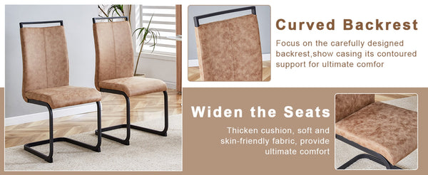 English Elm Table 5-Piece Modern Minimalist Dining Set With Round 42-Inch Top, 4 Brown Fabric Chairs & Black Legs W1151S03755-GIGA