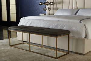 Sunpan Alley Bench: Luxurious Mid-Century Design with Durable Performance Fabric and Stylish Steel Frame Rustic Bronze / Piccolo Pebble