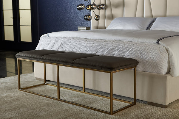 Sunpan Alley Bench: Luxurious Mid-Century Design with Durable Performance Fabric and Stylish Steel Frame Rustic Bronze / Piccolo Pebble