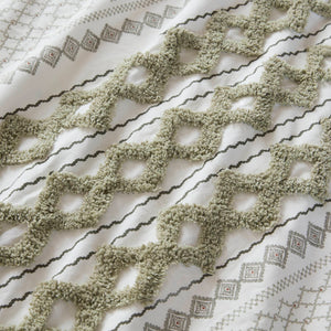English Elm 3 Piece Cotton Chenille Comforter Set Aztec Tufted Bohemian Bedroom Sage Ivory B035P319203
