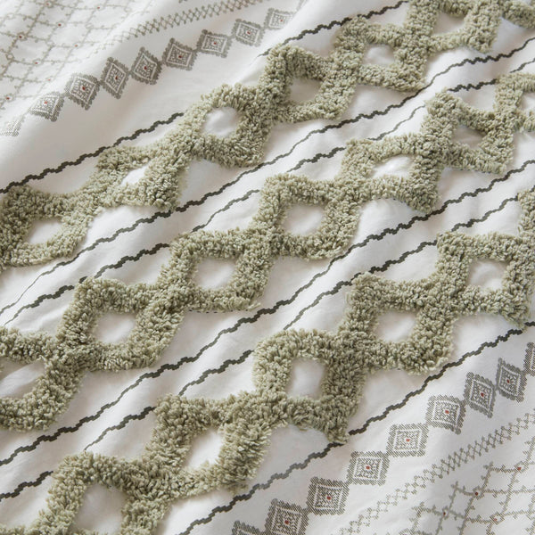 English Elm 3 Pcs King/Cal King Chenille Cotton Comforter Set In Sage/Ivory For Luxurious Bedroom Style B035P319204