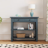 English Elm Trexm Retro Console Table With Drawer and Two Sturdy Shelves For Entryway, Living Room (Navy)