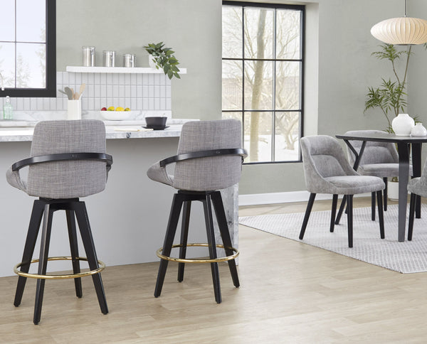 English Elm Fixed-height Swivel Counter Stools with Faux Leather Seats and Chrome Footrest Set of 2 B202S01805