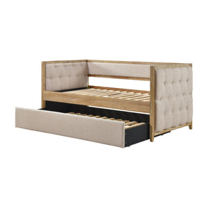 English Elm 1pc Boucle Tufted Daybed with Trundle Natural Wood Frame Transitional Guest Room B011S02099