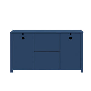 English Elm U-style Farmhouse Sideboard Barn Door Buffet with Drawers Built-in Outlet Dining Navy Blue N711P347377V