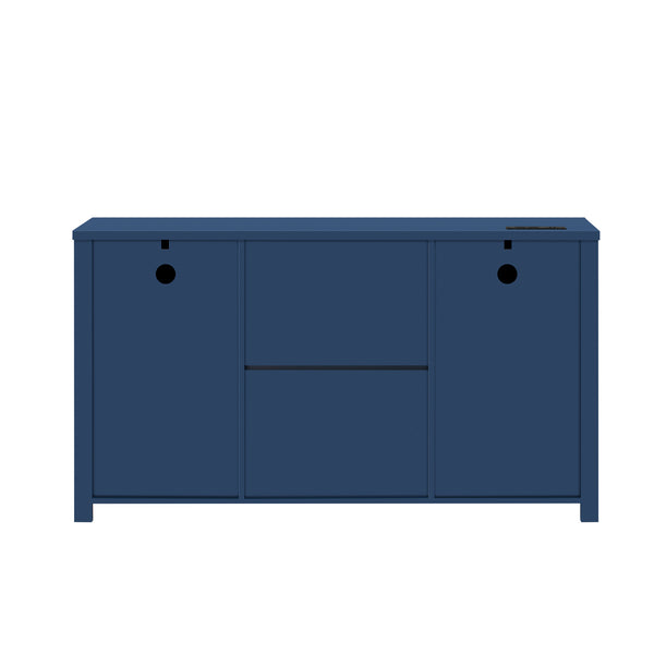 English Elm U-style Farmhouse Sideboard Barn Door Buffet with Drawers Built-in Outlet Dining Navy Blue N711P347377V