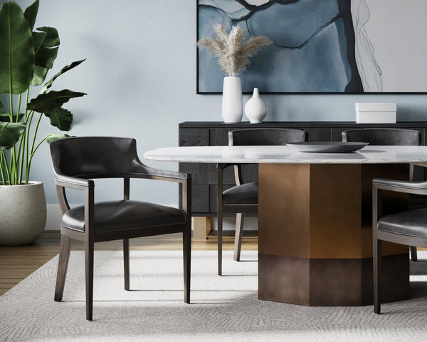 Sunpan Brylea Dining Armchair - Stylish Leather Accent Chair for Dining Room or Living Space Comfort Brown / Brentwood Charcoal Leather