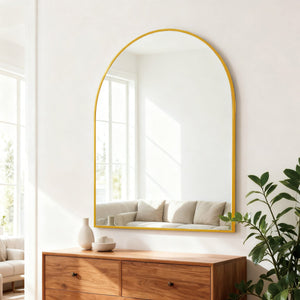 English Elm 30x36 Arched Bathroom Mirror with Anti-Rust Metal Frame, Shatterproof HD Glass, Easy Install Gold W2203P387490