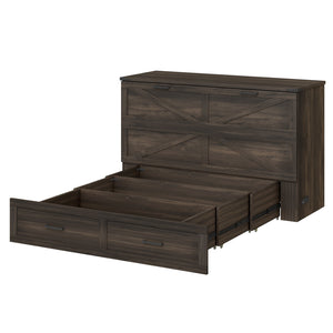 English Elm Queen Farmhouse Murphy Cabinet Bed with Charging Station and Storage Drawer Gray N733S361778G