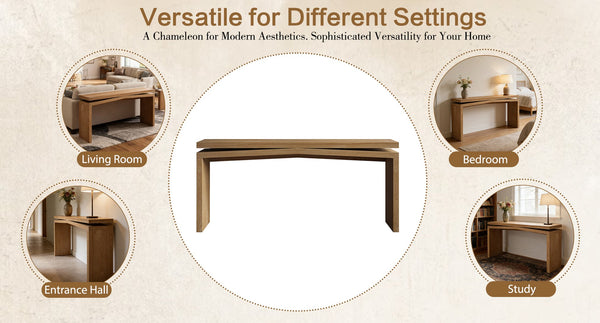 English Elm 65-inch Rustic Wood Veneer Console Table Farmhouse Sled Base Entryway Sofa Hall Antique Brown W1445P411139