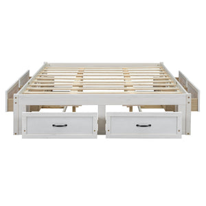 English Elm Queen Platform Bed with Six Storage Drawers Low Profile Frame for Modern Bedrooms Antique White N708P263022K-1