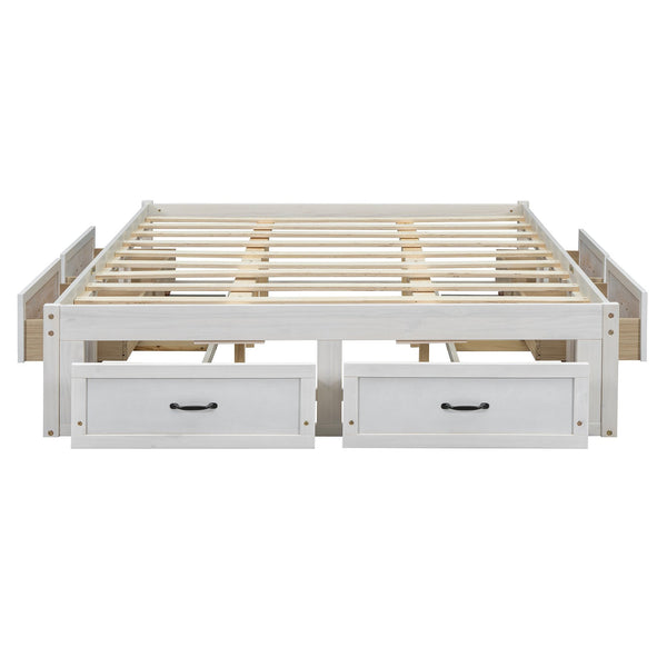 English Elm Queen Platform Bed with Six Storage Drawers Low Profile Frame for Modern Bedrooms Antique White N708P263022K-1