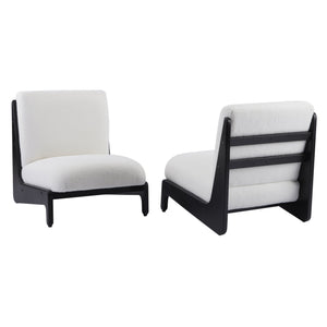 English Elm Scott Living Moda Set of 2 Accent Chairs White Cushion Matte Black Wood Frame N767P356660B
