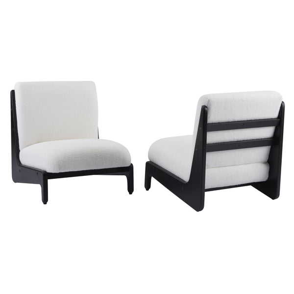 English Elm Scott Living Moda Set of 2 Accent Chairs White Cushion Matte Black Wood Frame N767P356660B