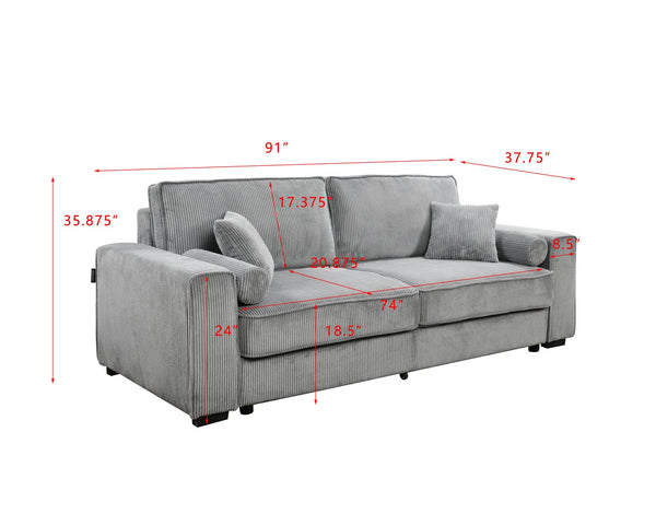 English Elm 91''Large Convertible Sofa Bed with Storage, 3-Seater Sleeper Couch for Small Spaces & Guests Grey W1417S00141