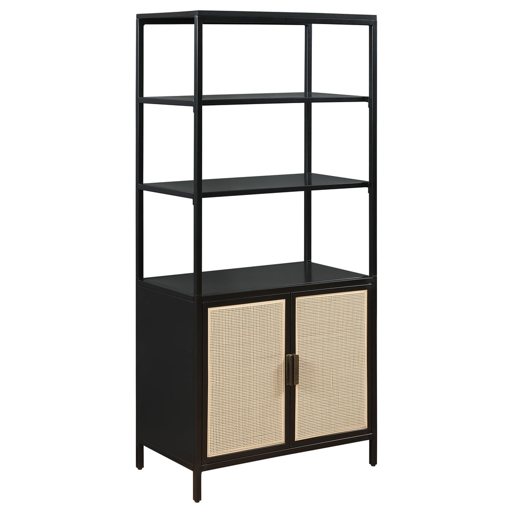 English Elm Kenneth Tall Metal and Pe Rattan Accent Cabinet with Open Shelves for Living Spaces B062P440090