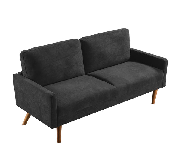 English Elm Velvet Upholstered Three Seat Sofa with Tapered Rubberwood Legs Mid Century European Style Black B2735P291964
