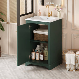 English Elm 20-inch Bathroom Vanity with Ceramic Sink, Modern Freestanding Single Vanity with Soft-Close Doors and Adjustable Shelf for Ample Organized Storage Green N710P317678F