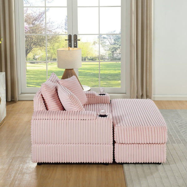 English Elm sofa Oversized Corduroy Deep-Seat Chaise with Ottoman and Lumbar Support — Plush, Sturdy Comfort Pink W1420S00010