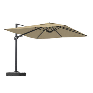 English Elm 11FT Square Cantilever Patio Umbrella with LED Light, UPF50+ 280g Solution-Dyed Fabric, Rust-Resistent Frame Beige 108.27 L x 16.54 W x 6.69 H T3609P352400