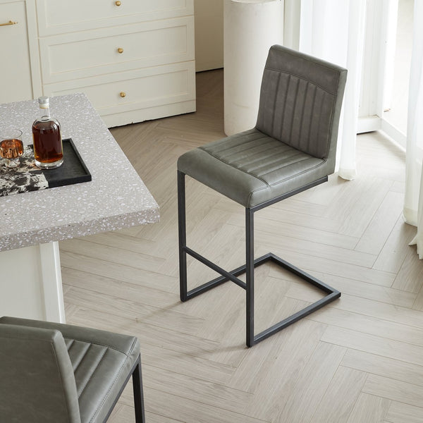 English Elm Faux Leather Counter Stools Set of Two Ergonomic Curved Back Metal Frame Kitchen Seating W5096P400639
