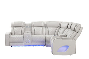 English Elm Fortuner Modern power recliner sectional with massage, Bluetooth speakers, LED lighting, USB charging, storage Beige B009S01798