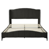 English Elm Queen Size Pu Leather Upholstered Platform Bed, Headboard With Wingback and Metal Bar Accents, No Box Spring Required, Black