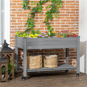 English Elm Outsunny Elevated Wooden Garden Bed With Lockable Wheels, Storage Shelf & Drainage For Easy Gardening W2225P174427-GIGA