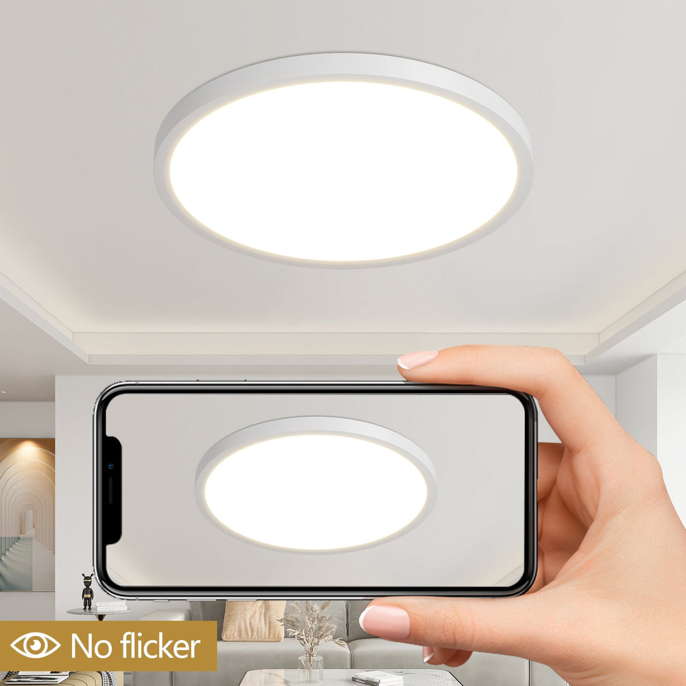 English Elm 6PK 12 in LED Flush Mount Ceiling Light Fixture, 2880 Lumens, 5-CCT Selectable, Dimmable, Damp Location White W2312P375003