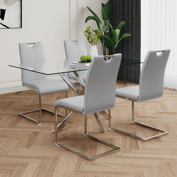 English Elm Modern Faux Leather Dining Side Chairs with Chrome Legs Ergonomic Set of 2 W210127282